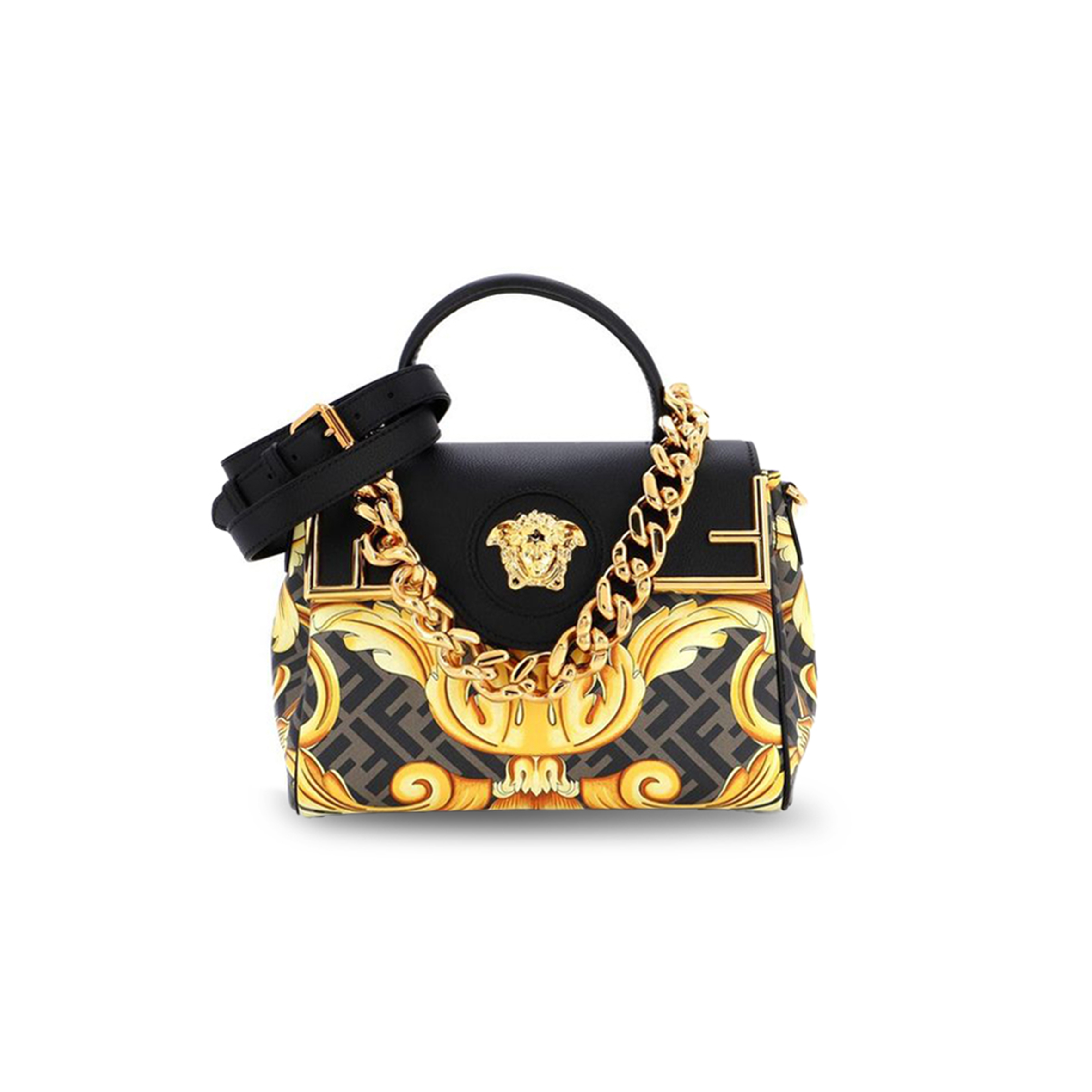 F**di versace x F**di fendace la medusa top handle bag printed laminated leather with (25*22*15cm)